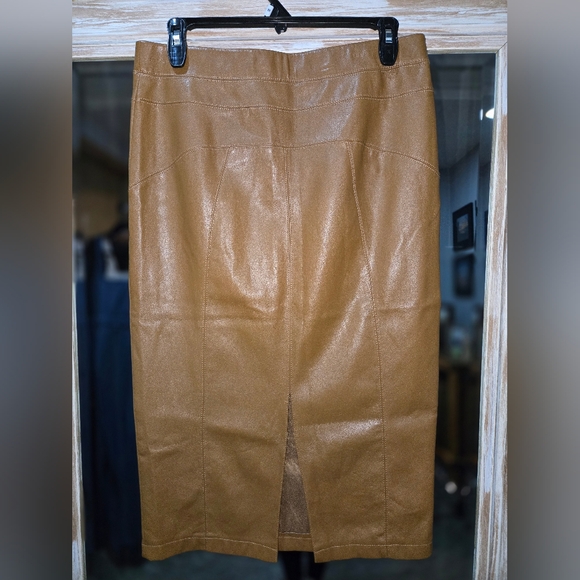 Caramel Vegan Leather Pencil Skirt - Picture 3 of 4